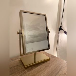 Gold flip double sided self standing mirror for vanity